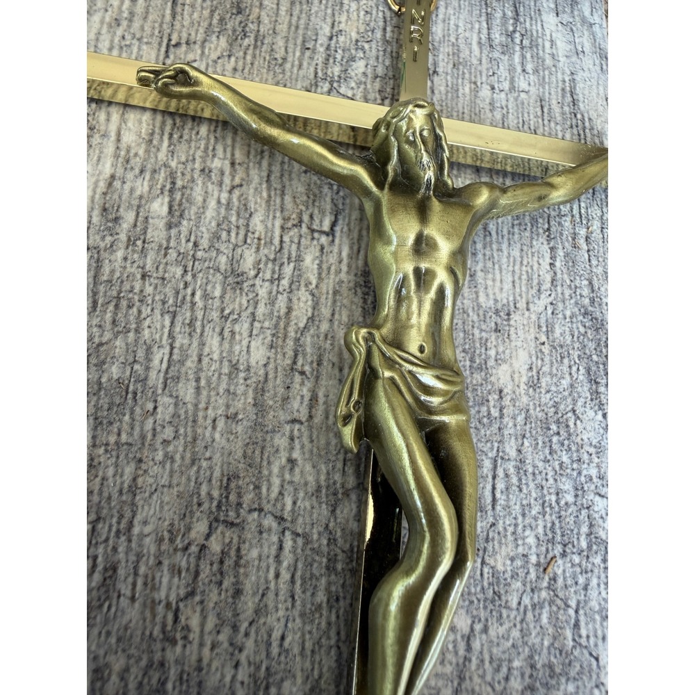 Jesus Christ Wall Crucifix INRI Cross Religious Decor Hanging Brass Metal Church